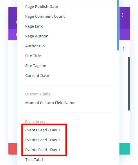 Screenshot of a website's backend event feed list.