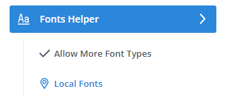 Fonts Helper interface with font options.