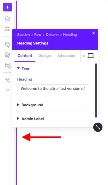 drag to dock any settings window to the left or right side in the Divi 5 interface