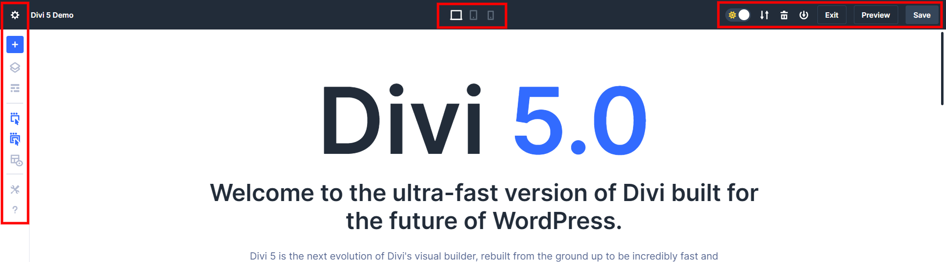 new page settings toolbar locations in the Divi 5 interface