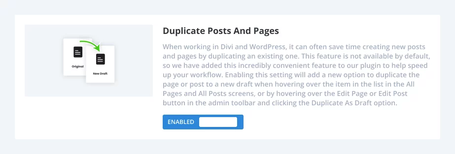 how to Duplicate Posts And Pags using the Divi Assistant plugin Screenshot of Duplicate Posts feature in Divi plugin.