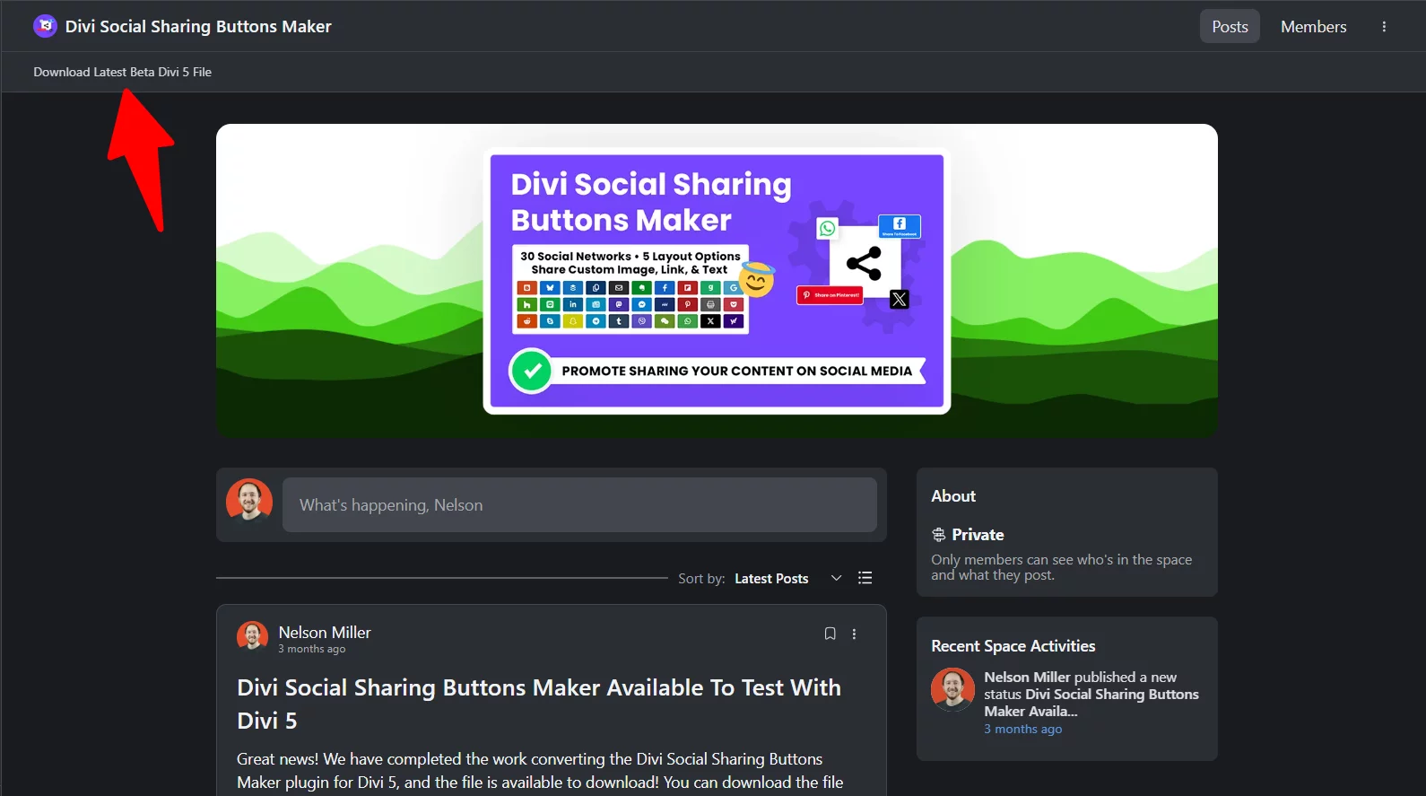 example of how to download Divi 5 BETA test files for Pee-Aye Creative plugins