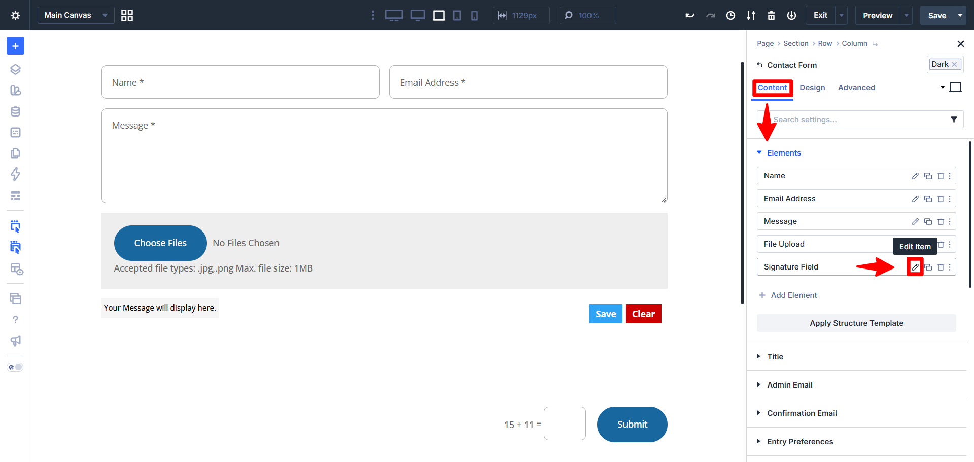edit signature field text in divi 5 using the divi contact form helper plugin created by pee aye creative