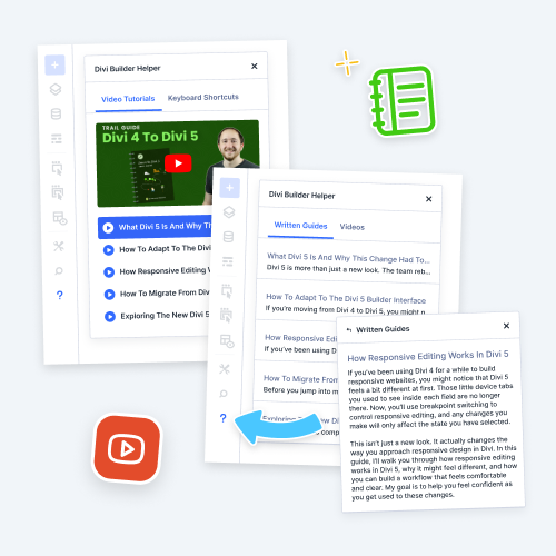 add your own custom help videos and written guides inside the divi 5 builder with the divi builder experience helper plugin by pee aye creativ