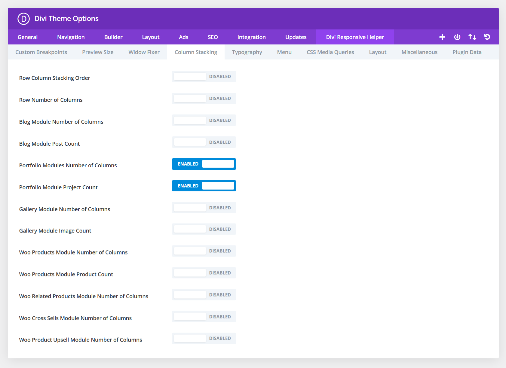 Divi Responsive Helper Blog Module Number of Columns Setting