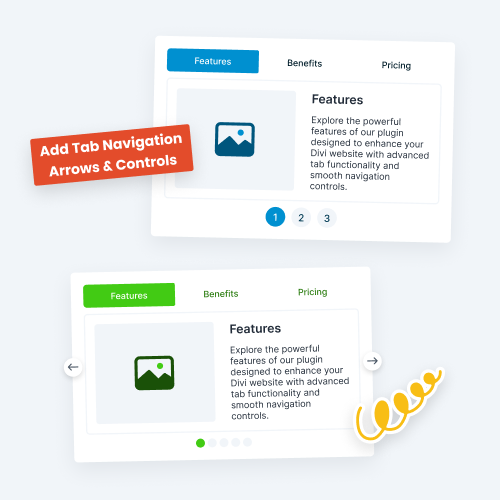 add navigation controls including arrows dots or numbers to tabs in divi with the divi tabs maker plugin by pee aye creative