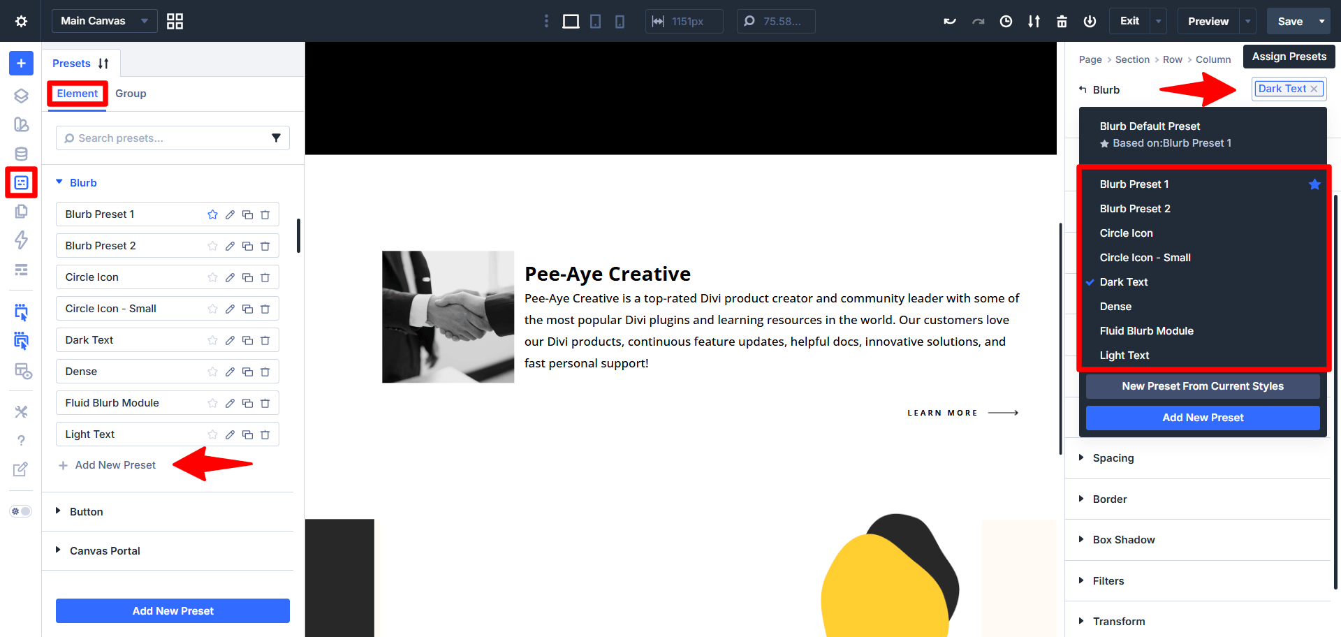 element presets in divi 5