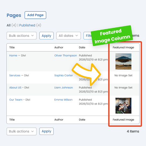 Show Featured Images Column In The Pages And Posts List In Divi