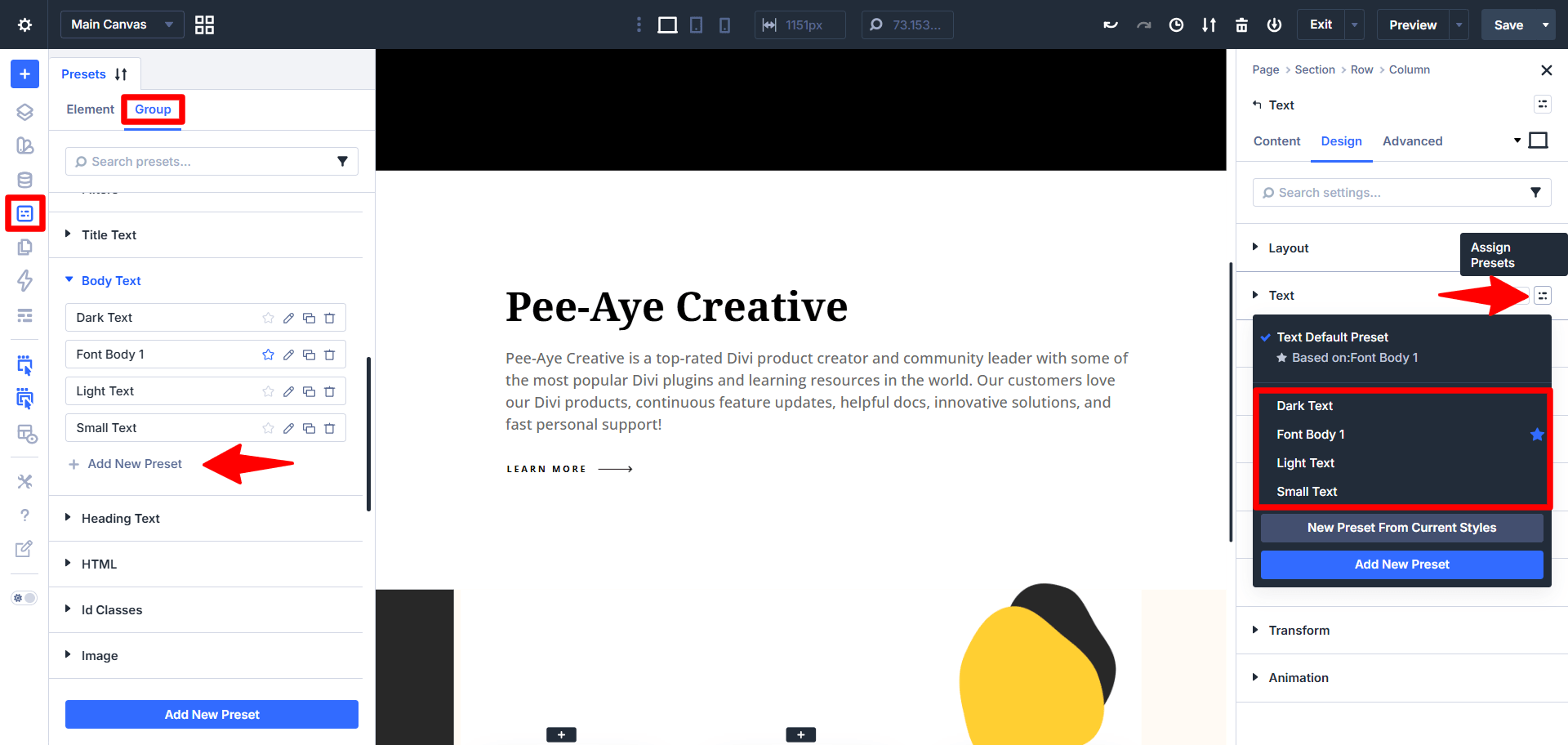 option group presets in divi 5