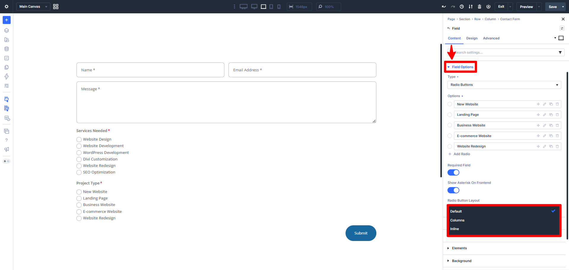 customize checkbox and radio button layouts in the divi contact form module using divi contact form helper plugin created by pee aye creative