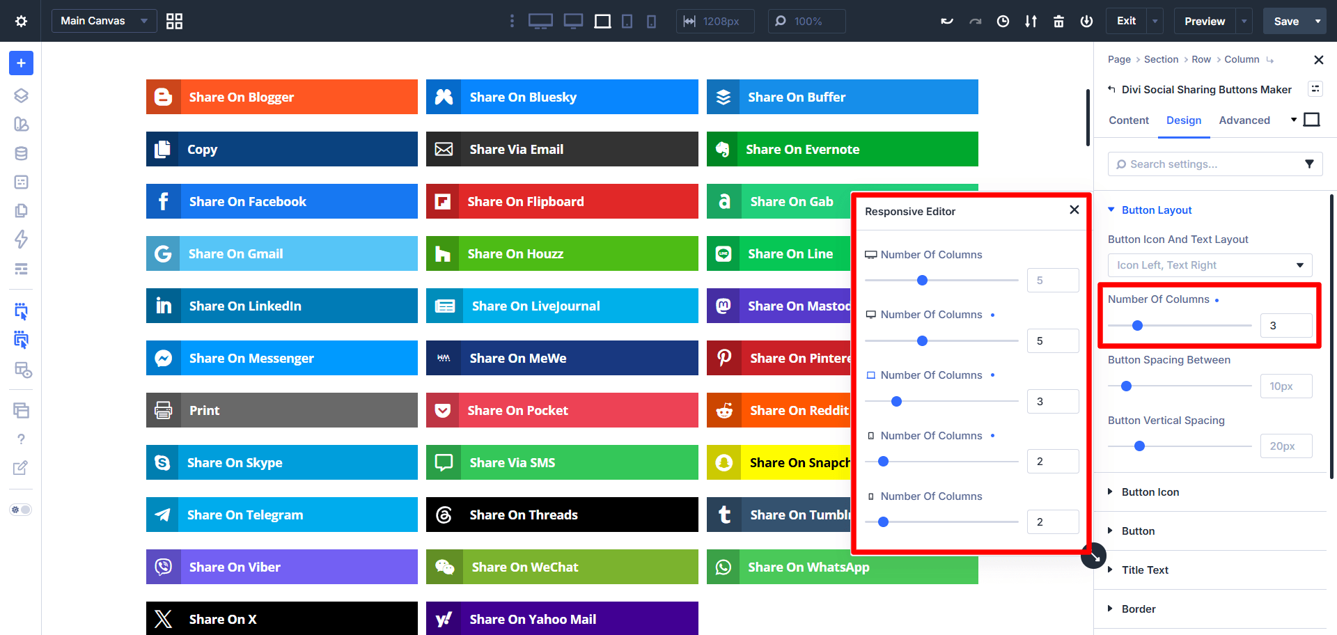 responsive social sharing layouts across every device in divi 5