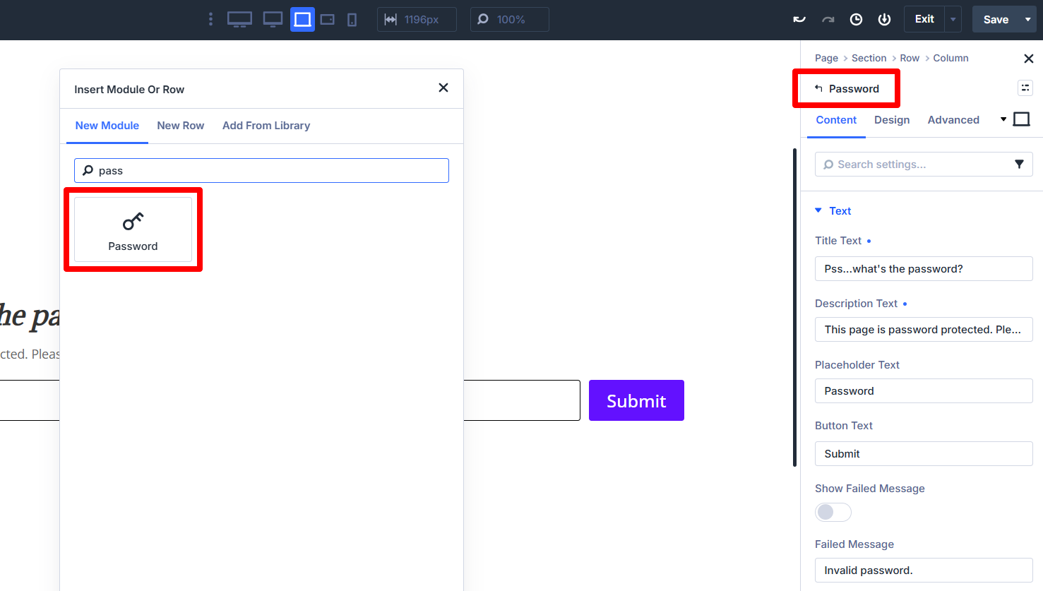 custom password module provided by divi assistant plugin
