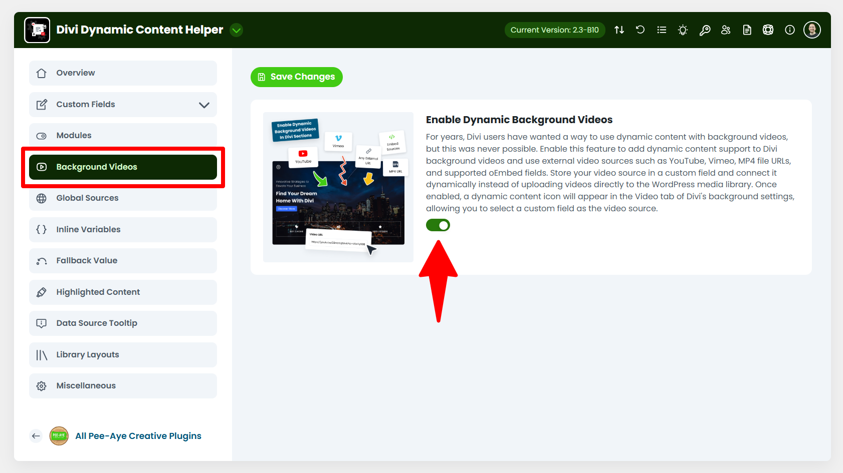 enable external background videos in divi 5 using the divi dynamic content helper plugin by pee aye creative