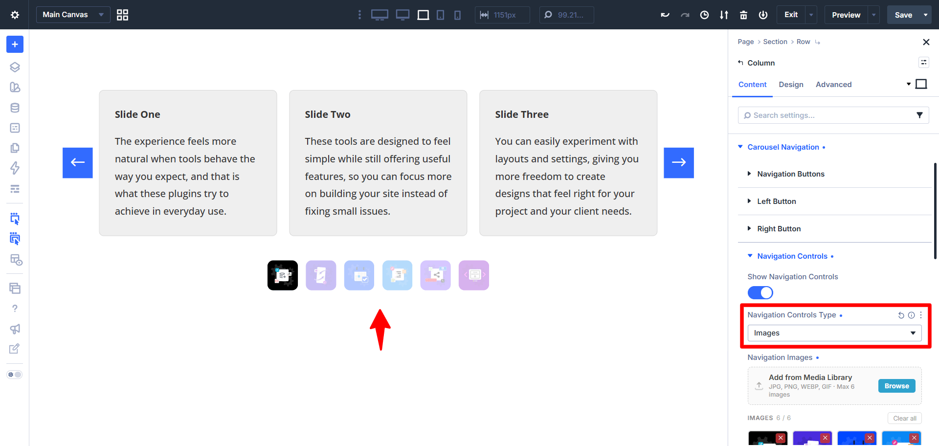 image navigation in the divi carousel maker plugin created by pee aye creative