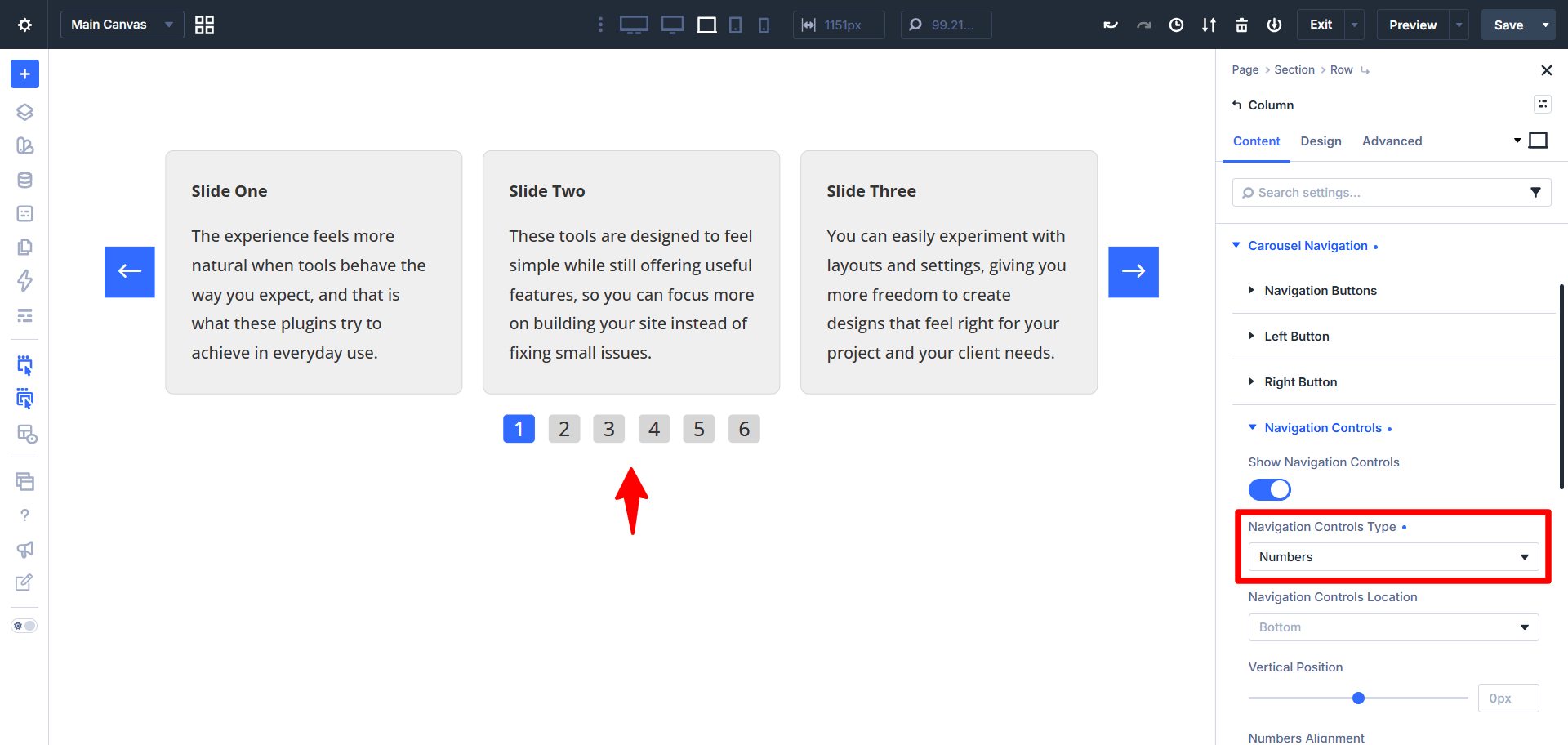 number navigation in the divi carousel maker plugin created by pee aye creative