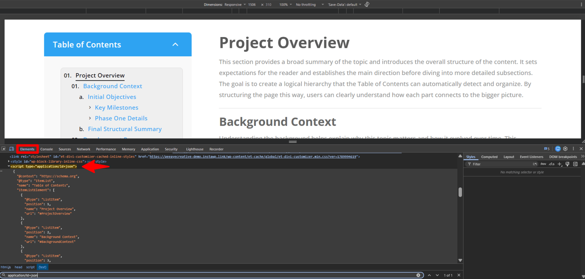 automatically add json ld structured data for the toc using the divi table of contents maker plugin created by pee aye creative