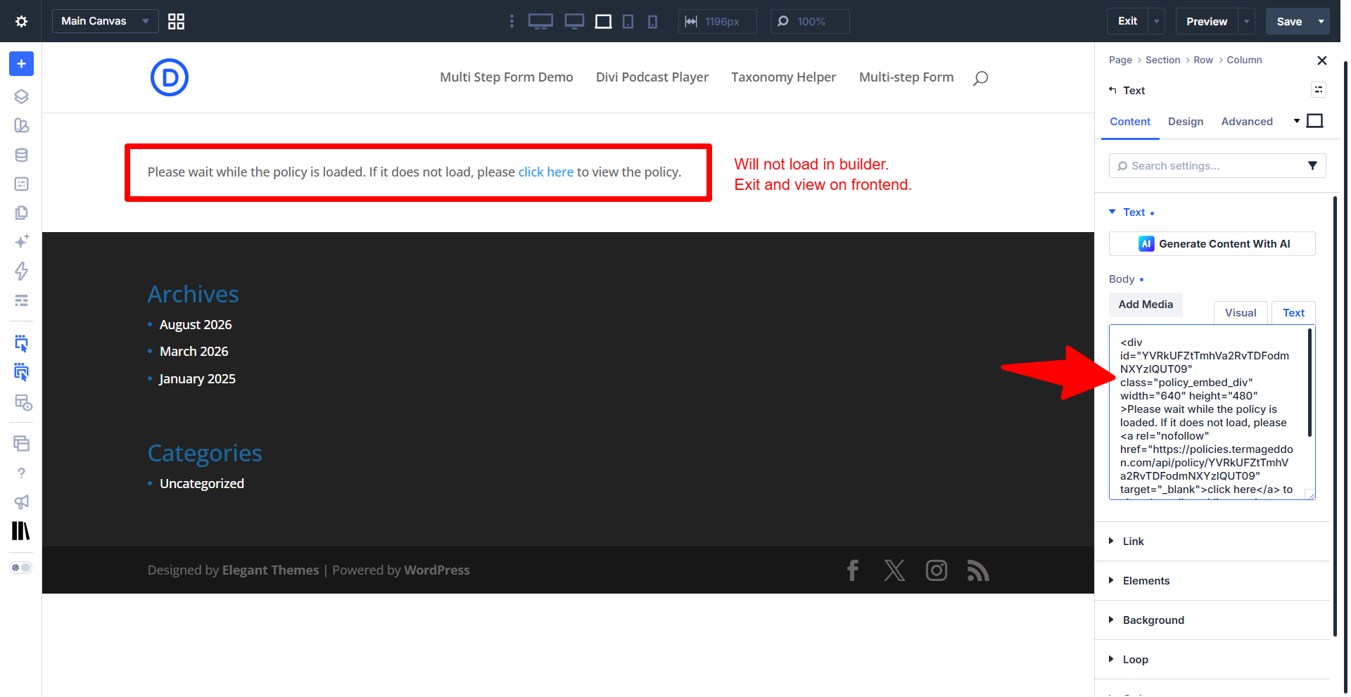 embedding your termageddon legal policy code into divi