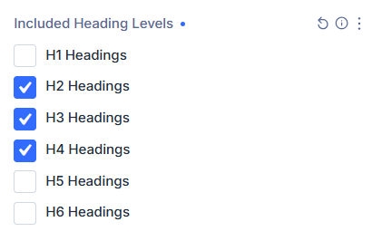 select which heading levels to include in the table of contents maker module in divi 5 using the plugin created by pee aye creative
